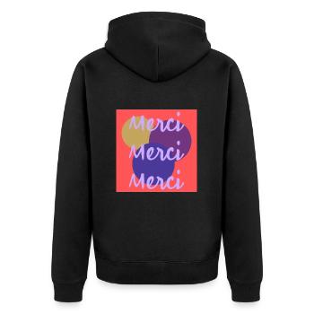 MERCI. THANKS. THANK YOU. ANNIVERSAIRE. NAISSANCE. - Veste à capuche bio Premium Unisexe - noir - Dos - Nico (187cm)