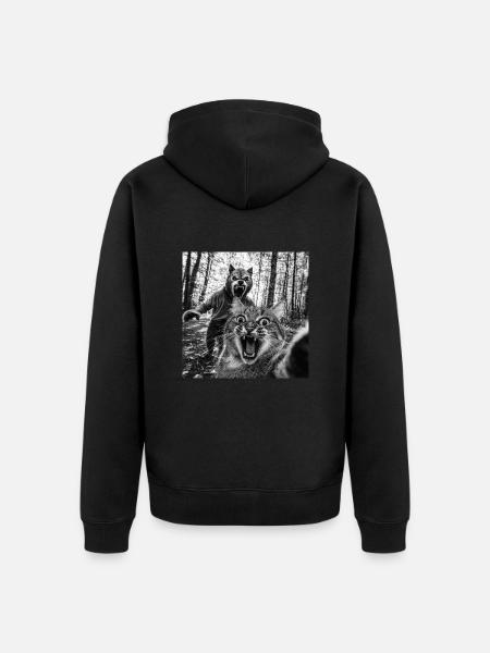 Humor Werewolf Selfie Cat - Unisex Premium Organic Zip Hoodie - black