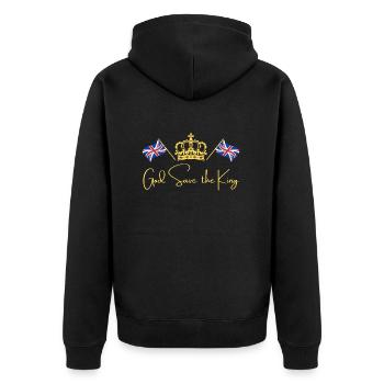 Britischer König Krönung Charles England Flagge - Unisex Premium Bio Zip Hoodie - Schwarz - Hinten - Nico (187cm)