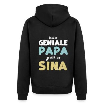 Dieser Geniale Papa Gehört Zu Sina - Unisex Premium Bio Zip Hoodie - Schwarz - Hinten - Nico (187cm)