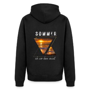 SOMMER ich bin dann soweit - HELLO SUMMER - Unisex Premium Bio Zip Hoodie - Schwarz - Hinten - Nico (187cm)