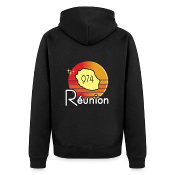 idee cadeau souvenir carte ile de la reunion 974 - Veste à capuche bio Premium Unisexe - noir - Dos - Nico (187cm)