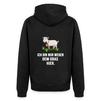 vegetarische Ziege "nur wegen gras da" ganja ziege - Unisex Premium Bio Zip Hoodie - Schwarz - Hinten - Nico (187cm)