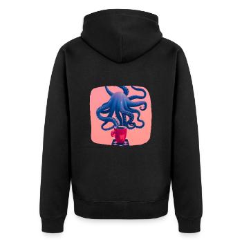 Blue octopus with coffee - Unisex Premium Organic Zip Hoodie - black - Back - Nico (187cm)