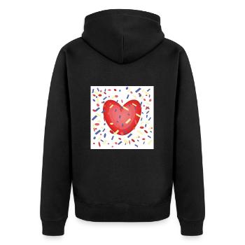 Herz und noch mal Herz mit viel Konfetti. - Unisex Premium Bio Zip Hoodie - Schwarz - Hinten - Nico (187cm)