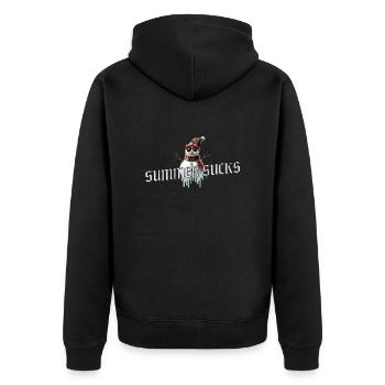 Summer Sucks – Snowman Rules - Unisex Premium Bio Zip Hoodie - Schwarz - Hinten - Nico (187cm)