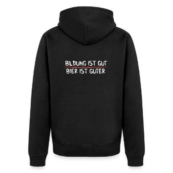 Bier ist guter - Unisex Premium Bio Zip Hoodie - Schwarz - Hinten - Nico (187cm)