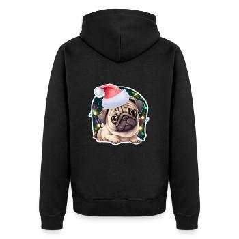 Carlin avec chapeau de Noël et guirlandes lumineuses - Veste à capuche bio Premium Unisexe - noir - Dos - Nico (187cm)