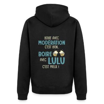 lucien modération boire avec lulu c'est mieux - Veste à capuche bio Premium Unisexe - noir - Dos - Nico (187cm)