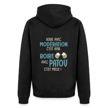 patrick patrice boire avec patou c'est mieux - Veste à capuche bio Premium Unisexe - noir - Dos - Nico (187cm)