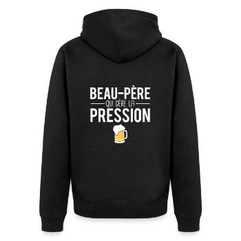Beau-père qui gère la pression mousse bière humour - Veste à capuche bio Premium Unisexe - noir - Dos - Nico (187cm)