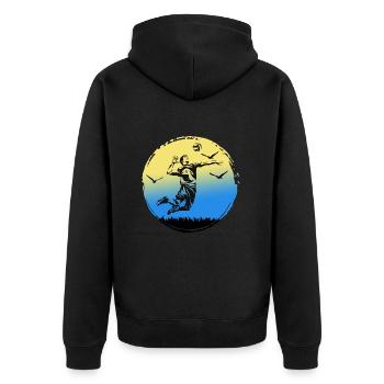 VOLLEYBALL Volleyballer SCHMETTERBALL Auszeit - Unisex Premium Bio Zip Hoodie - Schwarz - Hinten - Nico (187cm)