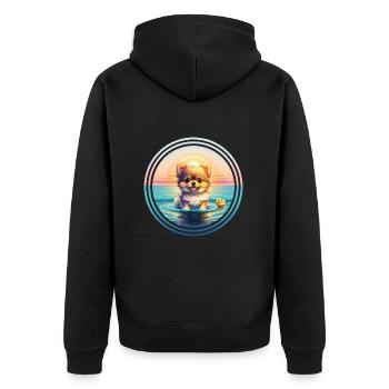 Chiot Poméranie - en vacances - Veste à capuche bio Premium Unisexe - noir - Dos - Nico (187cm)