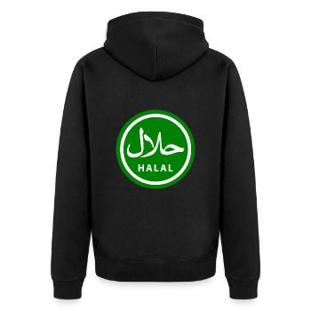 Halal - Unisex Premium Bio Zip Hoodie - Schwarz - Hinten - Nico (187cm)