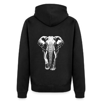 Elefant - Großwild, Stoßzahn, Elfenbein - Unisex Premium Bio Zip Hoodie - Schwarz - Hinten - Nico (187cm)