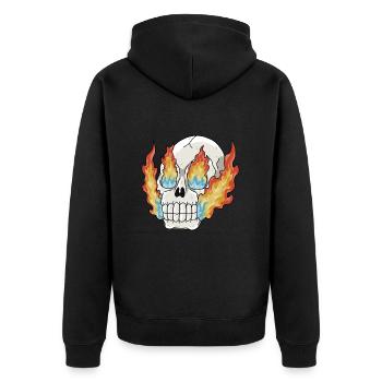 Feuriger Schädel - Unisex Premium Bio Zip Hoodie - Schwarz - Hinten - Nico (187cm)