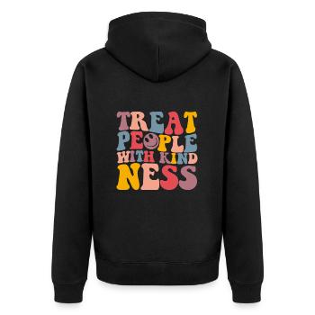 Kindness Shirt Treat People With Kindness - Unisex Premium Bio Zip Hoodie - Schwarz - Hinten - Nico (187cm)