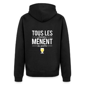 Tous les chemins mènent au pastis jaune humour - Veste à capuche bio Premium Unisexe - noir - Dos - Nico (187cm)