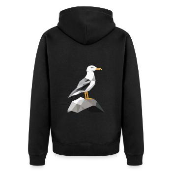 Möwe auf Felsen - Maritim - Unisex Premium Bio Zip Hoodie - Schwarz - Hinten - Nico (187cm)