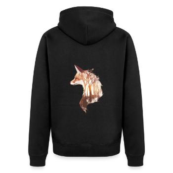 Surrealer Fuchs mit Wald – Magisches Naturdesign - Unisex Premium Bio Zip Hoodie - Schwarz - Hinten - Nico (187cm)