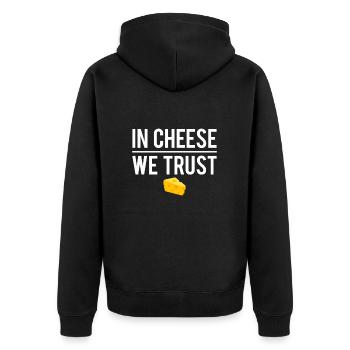 In cheese we trust blague fromage raclette humour - Veste à capuche bio Premium Unisexe - noir - Dos - Nico (187cm)