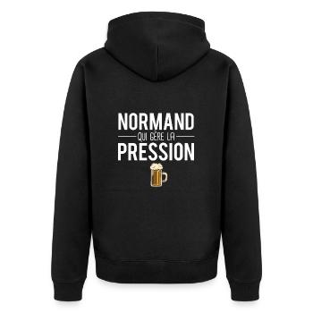 Normand qui gère la pression bière mousse humour - Veste à capuche bio Premium Unisexe - noir - Dos - Nico (187cm)