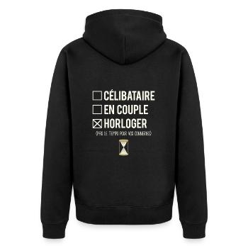 Célibataire En Couple Blague Horloger Humour - Veste à capuche bio Premium Unisexe - noir - Dos - Nico (187cm)