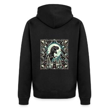 Dino Weihnachten T-Rex Katzen Ornamente - Unisex Premium Bio Zip Hoodie - Schwarz - Hinten - Nico (187cm)