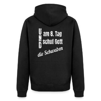 Schwätz Schwäbisch Schwabe Stuttgart T-Shirt - Unisex Premium Bio Zip Hoodie - Schwarz - Hinten - Nico (187cm)