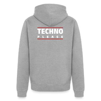 Techno Please - Musique électro - Batterie et basse - Veste à capuche bio Premium Unisexe - gris chiné - Dos - Nico (187cm)