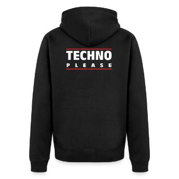 Techno Please - Musique électro - Batterie et basse - Veste à capuche bio Premium Unisexe - noir - Dos - Nico (187cm)