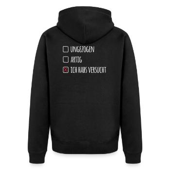 Warst du artig? Lustiges Weihnachts Design - Unisex Premium Bio Zip Hoodie - Schwarz - Hinten - Nico (187cm)