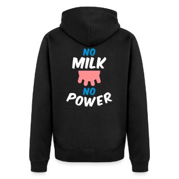 No milk no power (Euter) - Unisex Premium Bio Zip Hoodie - Schwarz - Hinten - Nico (187cm)