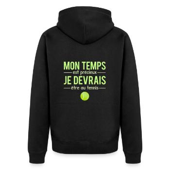 Mon Temps Est Précieux Blague Tennis Humour - Veste à capuche bio Premium Unisexe - noir - Dos - Nico (187cm)
