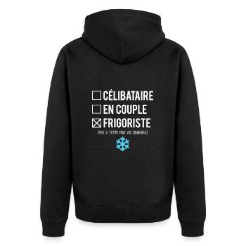 Célibataire En Couple Blague Frigoriste Humour - Veste à capuche bio Premium Unisexe - noir - Dos - Nico (187cm)