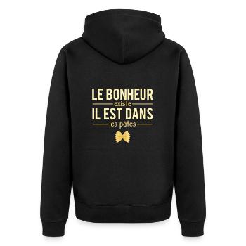 Le Bonheur Existe Amoureux Pâtes Nourriture Humour - Veste à capuche bio Premium Unisexe - noir - Dos - Nico (187cm)