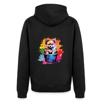 Zwergspitz Niedlicher Pomeranian Hund Farbeimer - Unisex Premium Bio Zip Hoodie - Schwarz - Hinten - Nico (187cm)