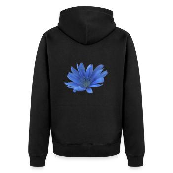 Wegwarte blaue Blume Zichorie lila Blüte - Unisex Premium Bio Zip Hoodie - Schwarz - Hinten - Nico (187cm)