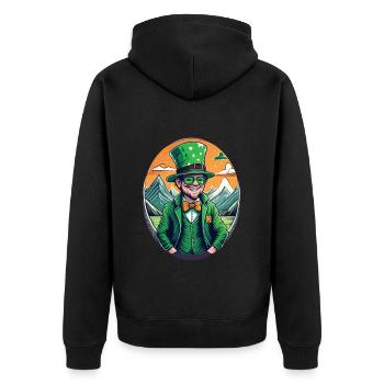 St. Patrick's Day Kleeblatt Kobold - Unisex Premium Bio Zip Hoodie - Schwarz - Hinten - Nico (187cm)