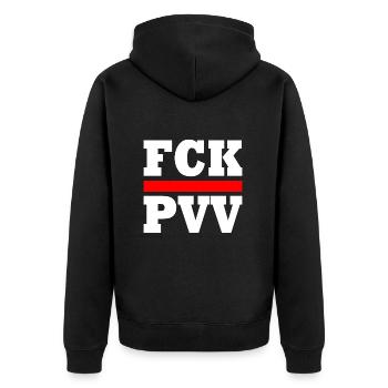Fck pvv - Unisex Premium Bio Zip Hoodie - Schwarz - Hinten - Nico (187cm)