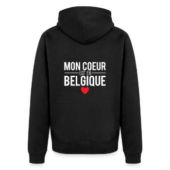 Mon coeur est en belgique papa belge humour - Veste à capuche bio Premium Unisexe - noir - Dos - Nico (187cm)