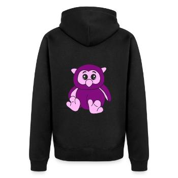 Süße lila Eule - Unisex Premium Bio Zip Hoodie - Schwarz - Hinten - Nico (187cm)