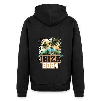Ibiza 2024 Reisen Urlaub - Unisex Premium Bio Zip Hoodie - Schwarz - Hinten - Nico (187cm)