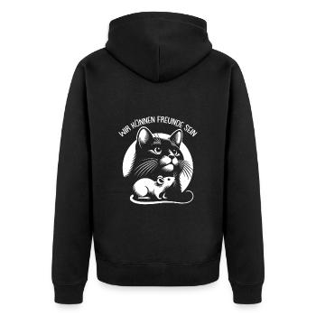 Katze und Maus in Freundschaft Frieden und Liebe - Unisex Premium Bio Zip Hoodie - Schwarz - Hinten - Nico (187cm)