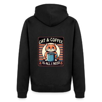Katze und Kaffee ist alles was ich brauche - Unisex Premium Bio Zip Hoodie - Schwarz - Hinten - Nico (187cm)