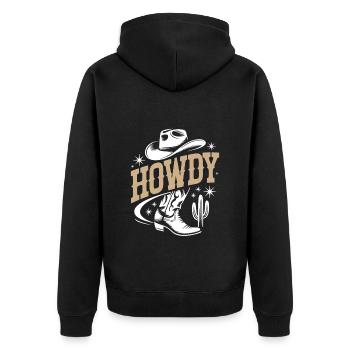 Howdy Country Dance Line Dance. Stetson and Boots - Unisex Premium Organic Zip Hoodie - black - Back - Nico (187cm)