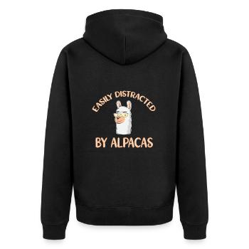 Distracted by alpacas Alpaca - Unisex Premium Organic Zip Hoodie - black - Back - Nico (187cm)