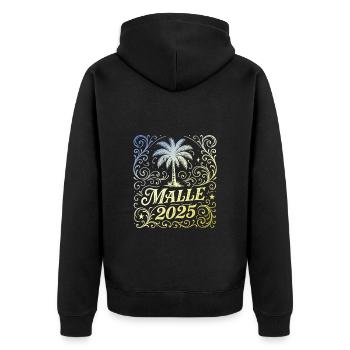 Malle 2025 Palme Bunt - Unisex Premium Bio Zip Hoodie - Schwarz - Hinten - Nico (187cm)