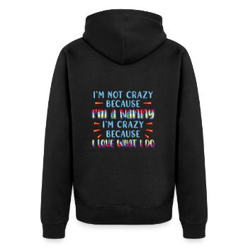 Nanny Babysitterin Tagesmutter - Unisex Premium Bio Zip Hoodie - Schwarz - Hinten - Nico (187cm)