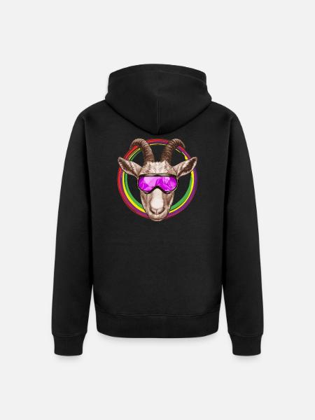 Funny goat with ski goggles - Unisex Premium Organic Zip Hoodie - black